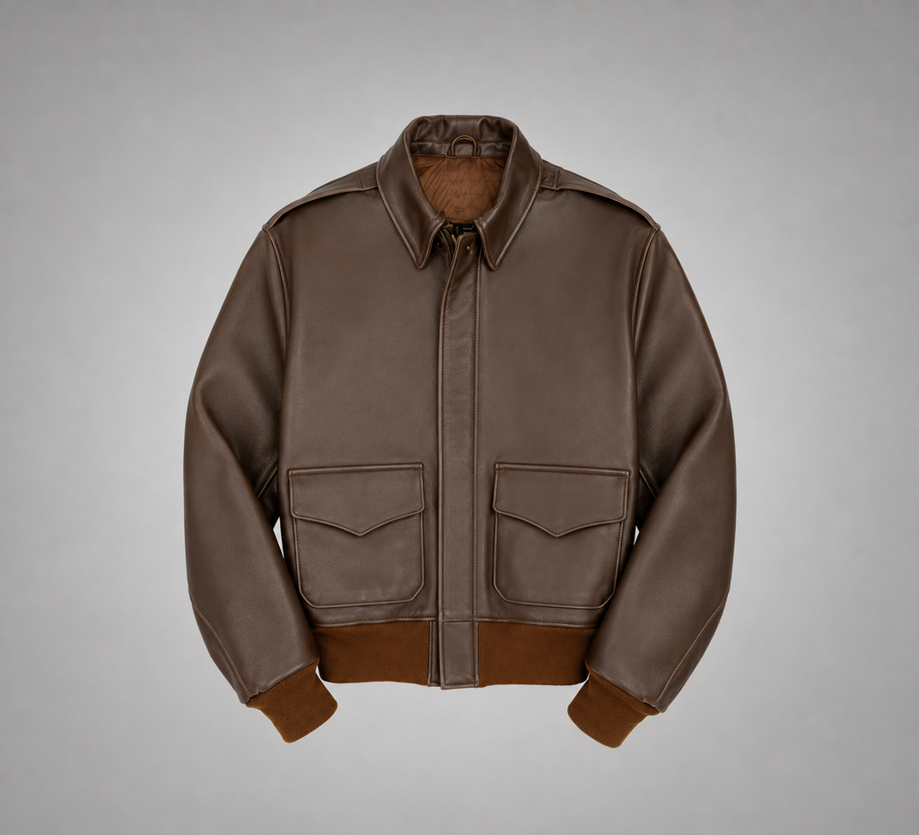 Premium Brown Leather Jacket- Men’s 100% Genuine Sheep Leather Bomber Jacket
