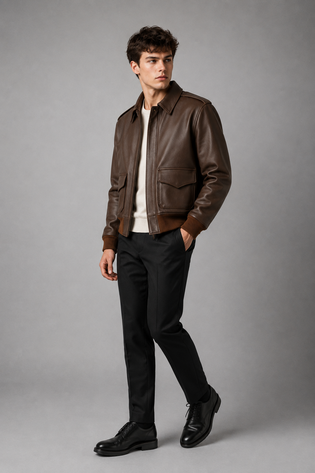Premium Brown Leather Jacket- Men’s 100% Genuine Sheep Leather Bomber Jacket