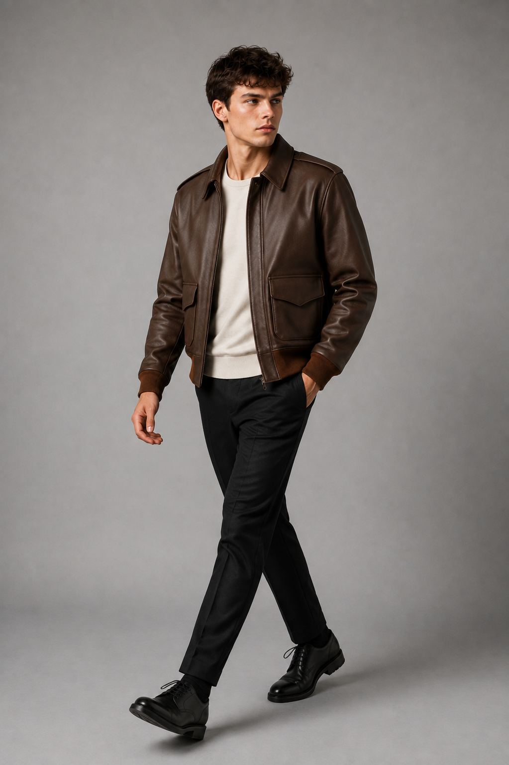 Premium Brown Leather Jacket- Men’s 100% Genuine Sheep Leather Bomber Jacket