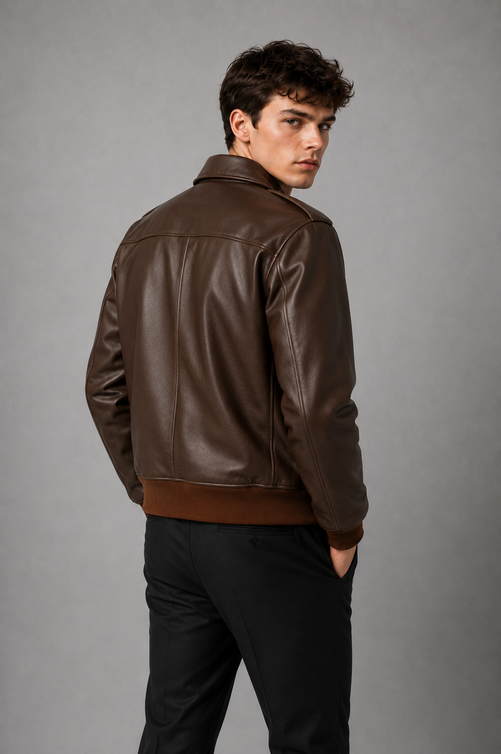 Premium Brown Leather Jacket- Men’s 100% Genuine Sheep Leather Bomber Jacket