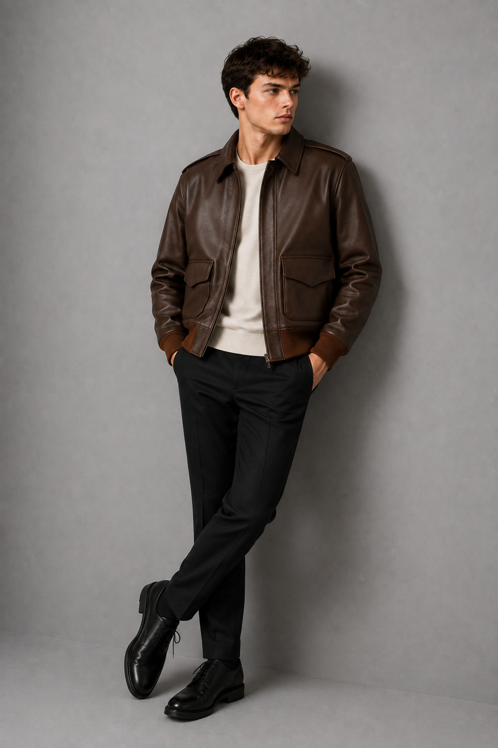 Premium Brown Leather Jacket- Men’s 100% Genuine Sheep Leather Bomber Jacket