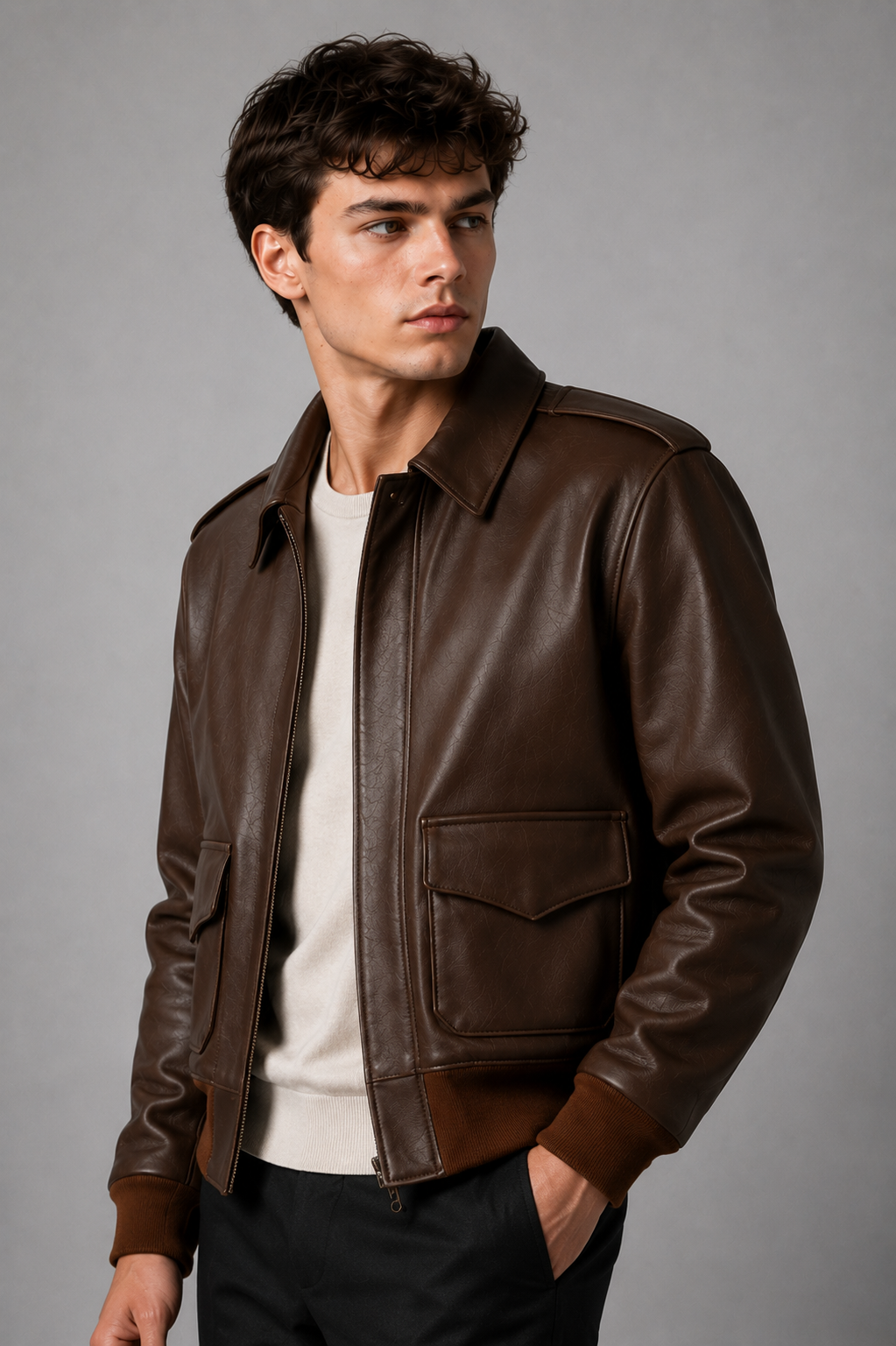 Premium Brown Leather Jacket- Men’s 100% Genuine Sheep Leather Bomber Jacket