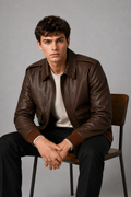 Premium Brown Leather Jacket- Men’s 100% Genuine Sheep Leather Bomber Jacket
