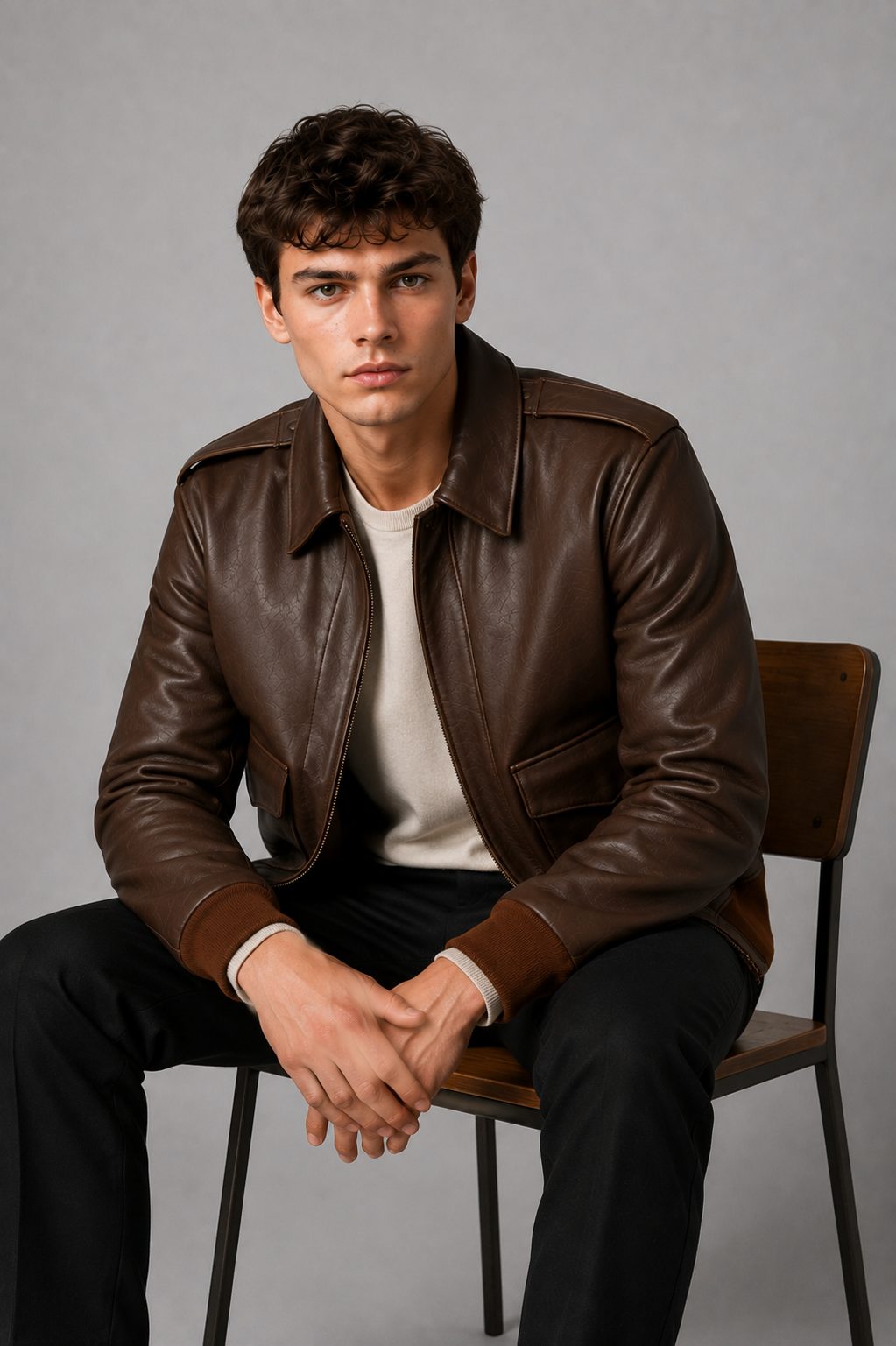 Premium Brown Leather Jacket- Men’s 100% Genuine Sheep Leather Bomber Jacket