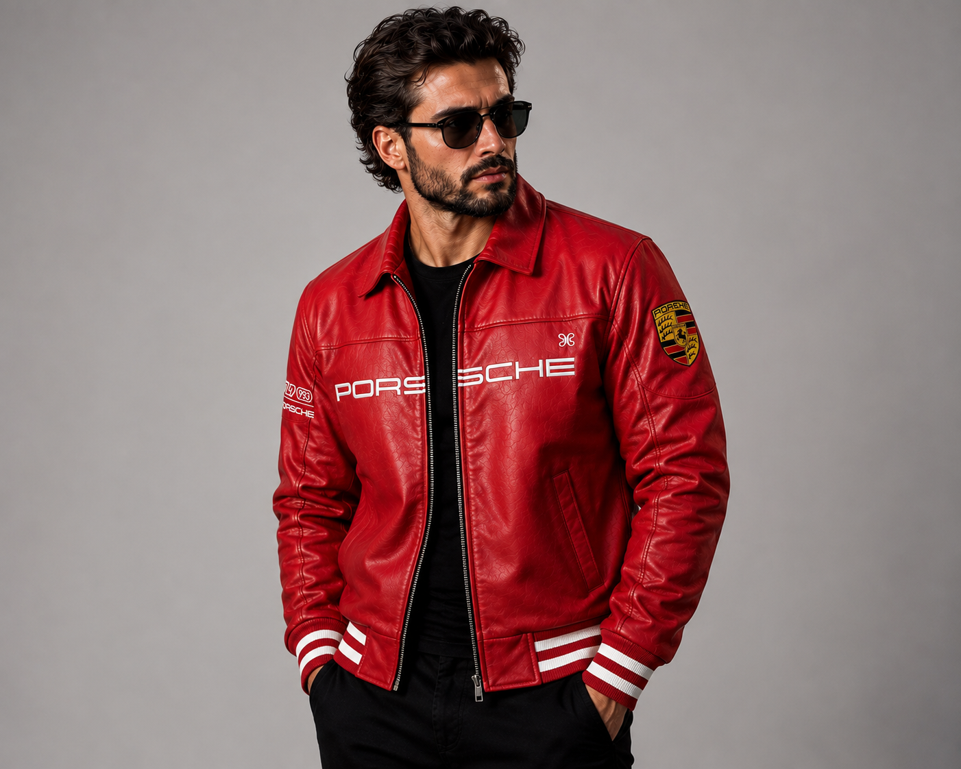 Men’s Red Racing Leather Jacket – Genuine Leather Motorsport Biker Jacket
