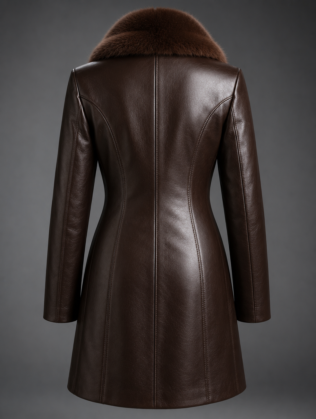Luxury Black Leather Trench Coat with Faux Fur Collar | 100% Pure Leather