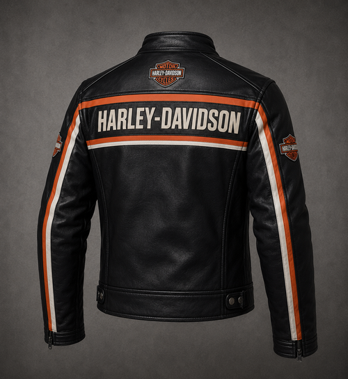 Harley-Davidson Embroidered Leather Motorcycle Jacket Full Back Logo