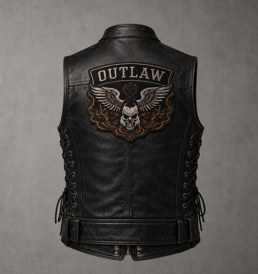 Mens Leather Motorcycle Club Vest Side Lace Up Biker Cut Outlaw