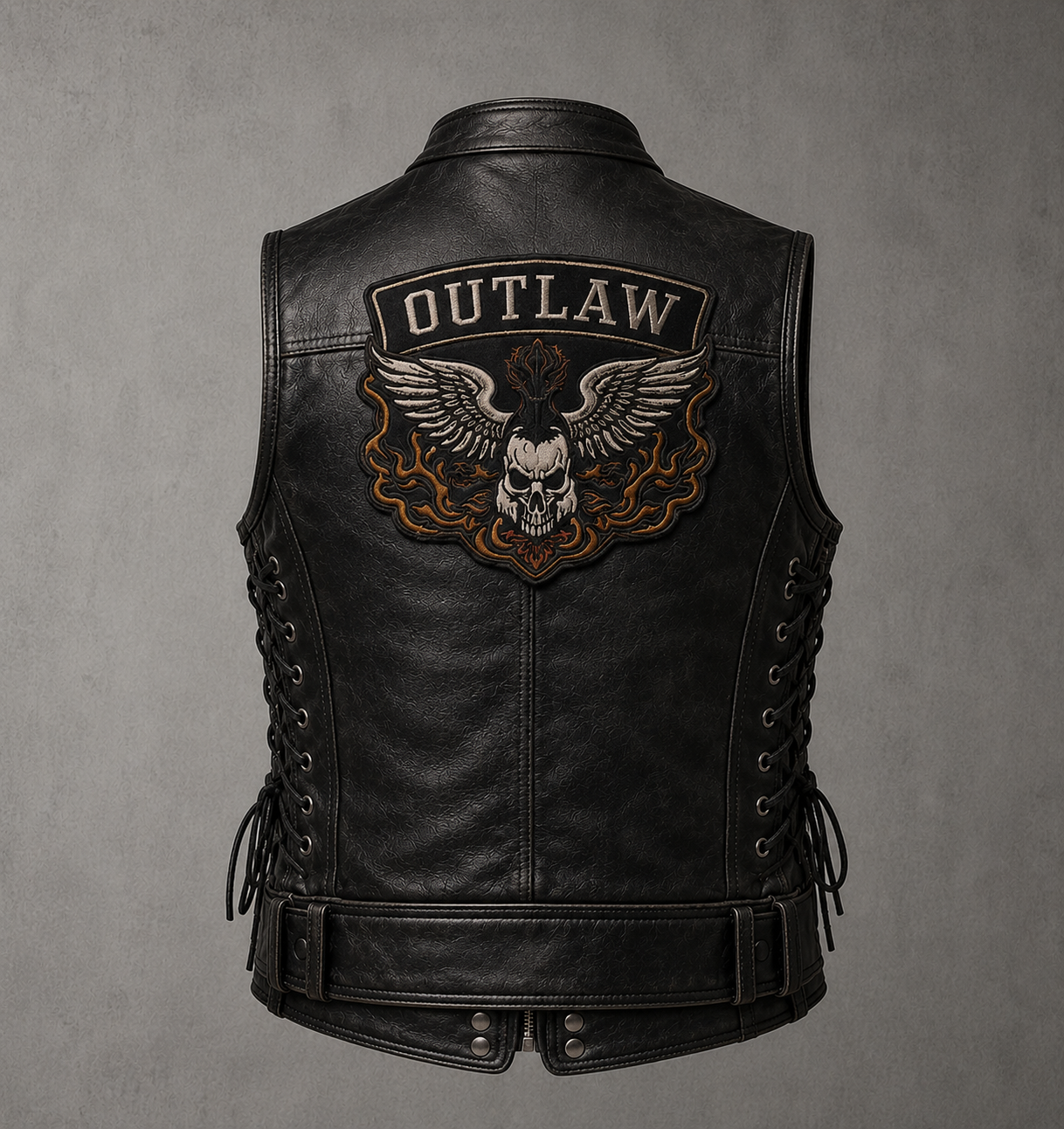 Mens Leather Motorcycle Club Vest Side Lace Up Biker Cut Outlaw
