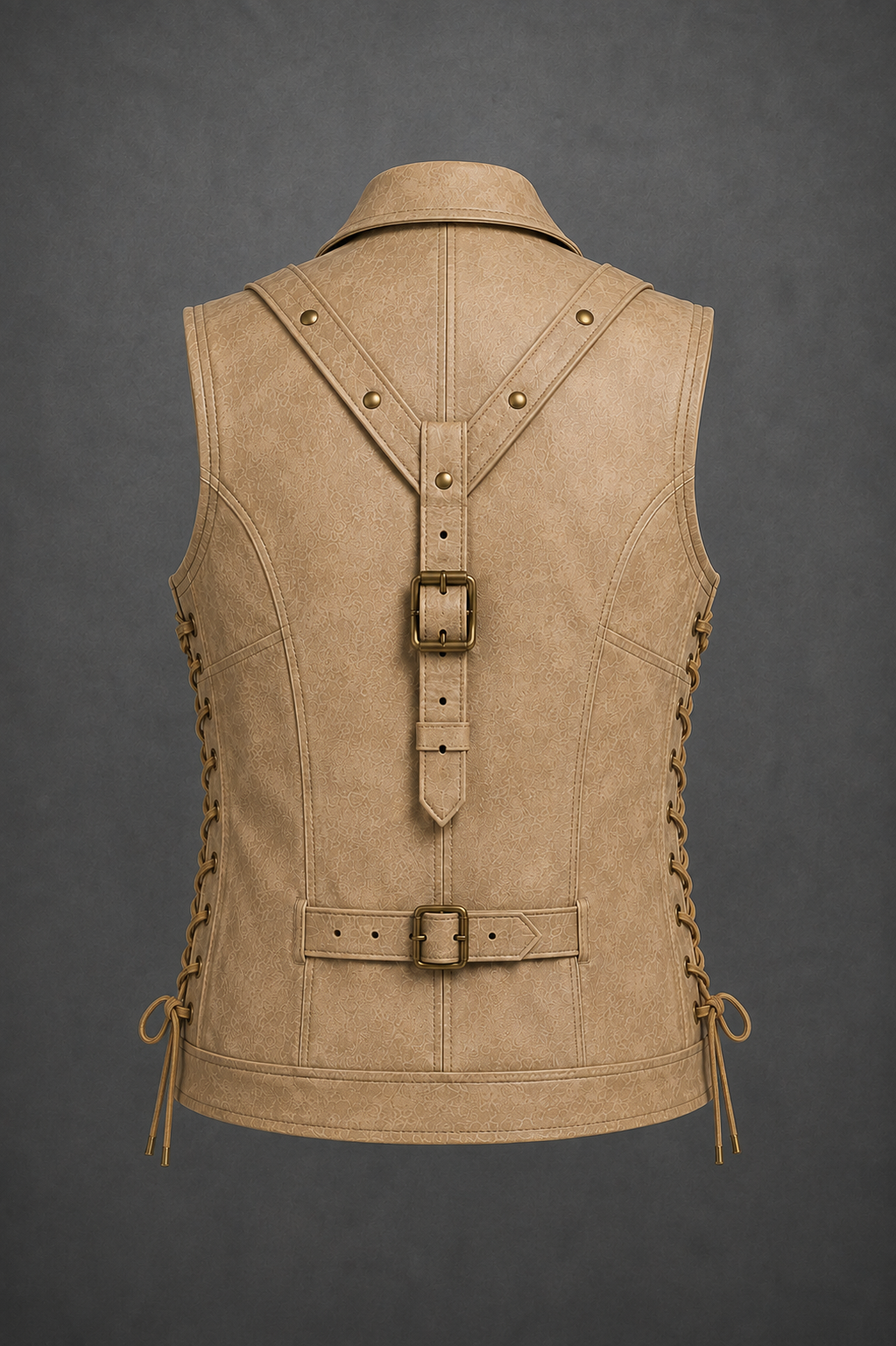 Men's Steampunk Leather Vest - Distressed Beige Genuine Leather Waistcoat - Renaissance Medieval Pirate Buckle