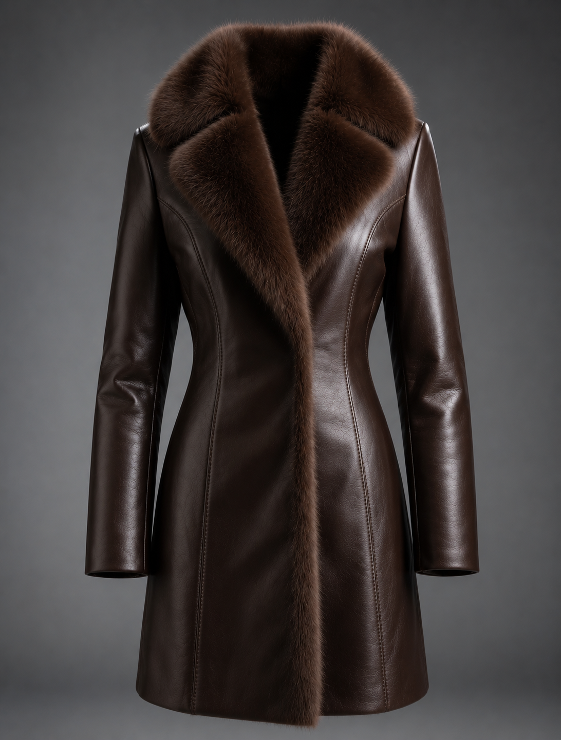 Luxury Black Leather Trench Coat with Faux Fur Collar | 100% Pure Leather