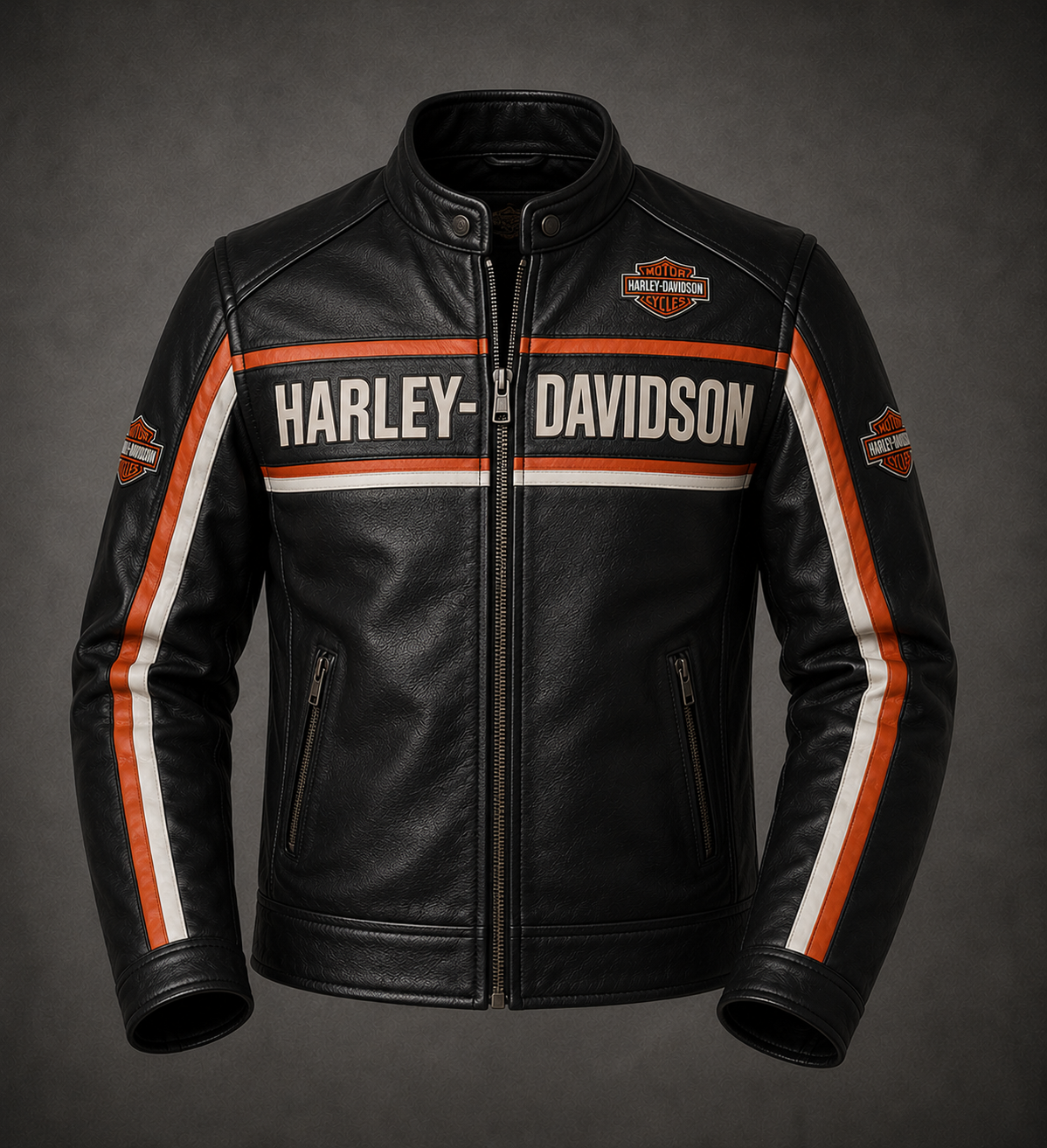 Harley-Davidson Embroidered Leather Motorcycle Jacket Full Back Logo
