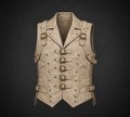 Men's Steampunk Leather Vest - Distressed Beige Genuine Leather Waistcoat - Renaissance Medieval Pirate Buckle